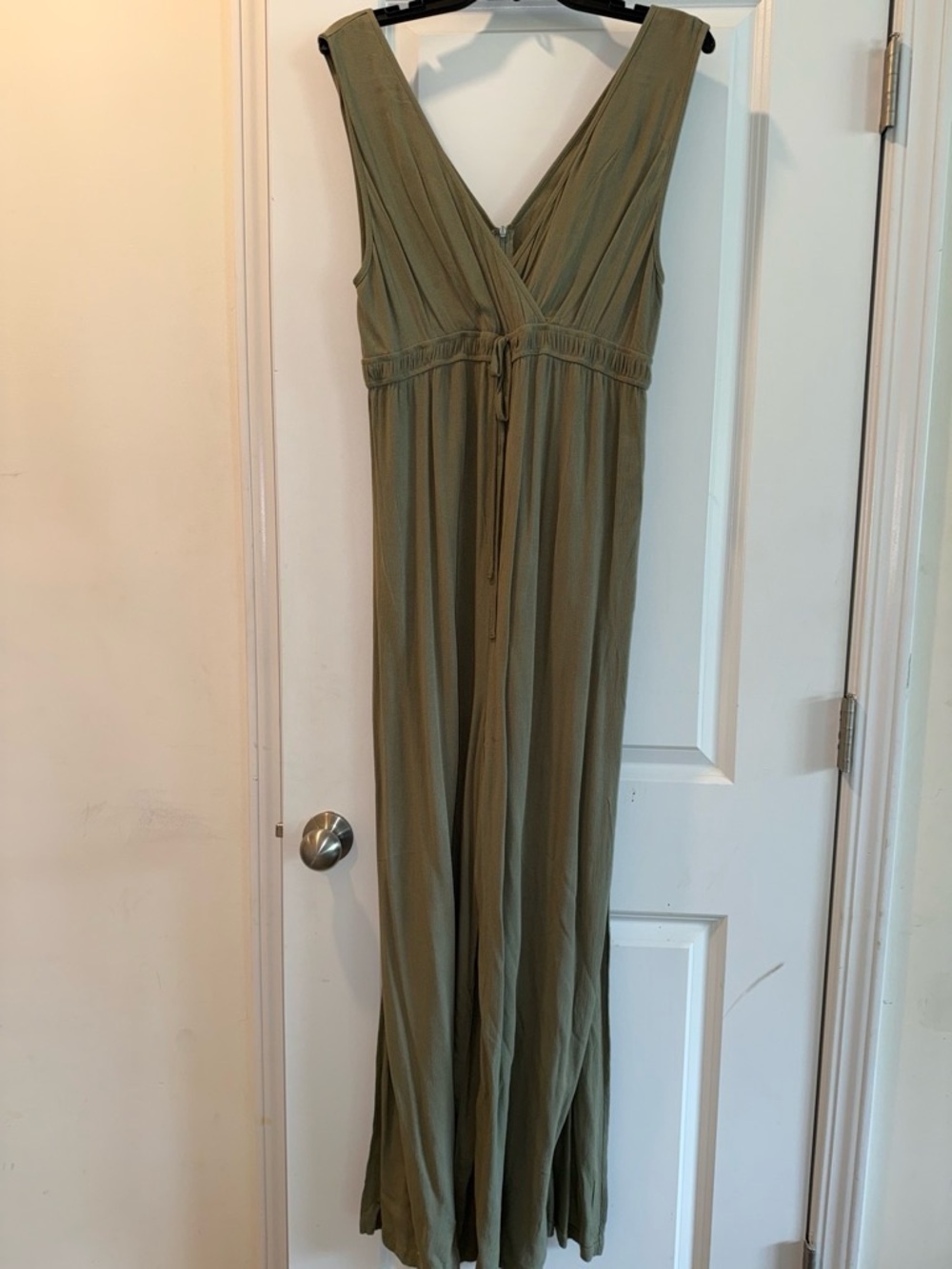 Sleeveless V-Neck Maternity Jumpsuit in Olive Green